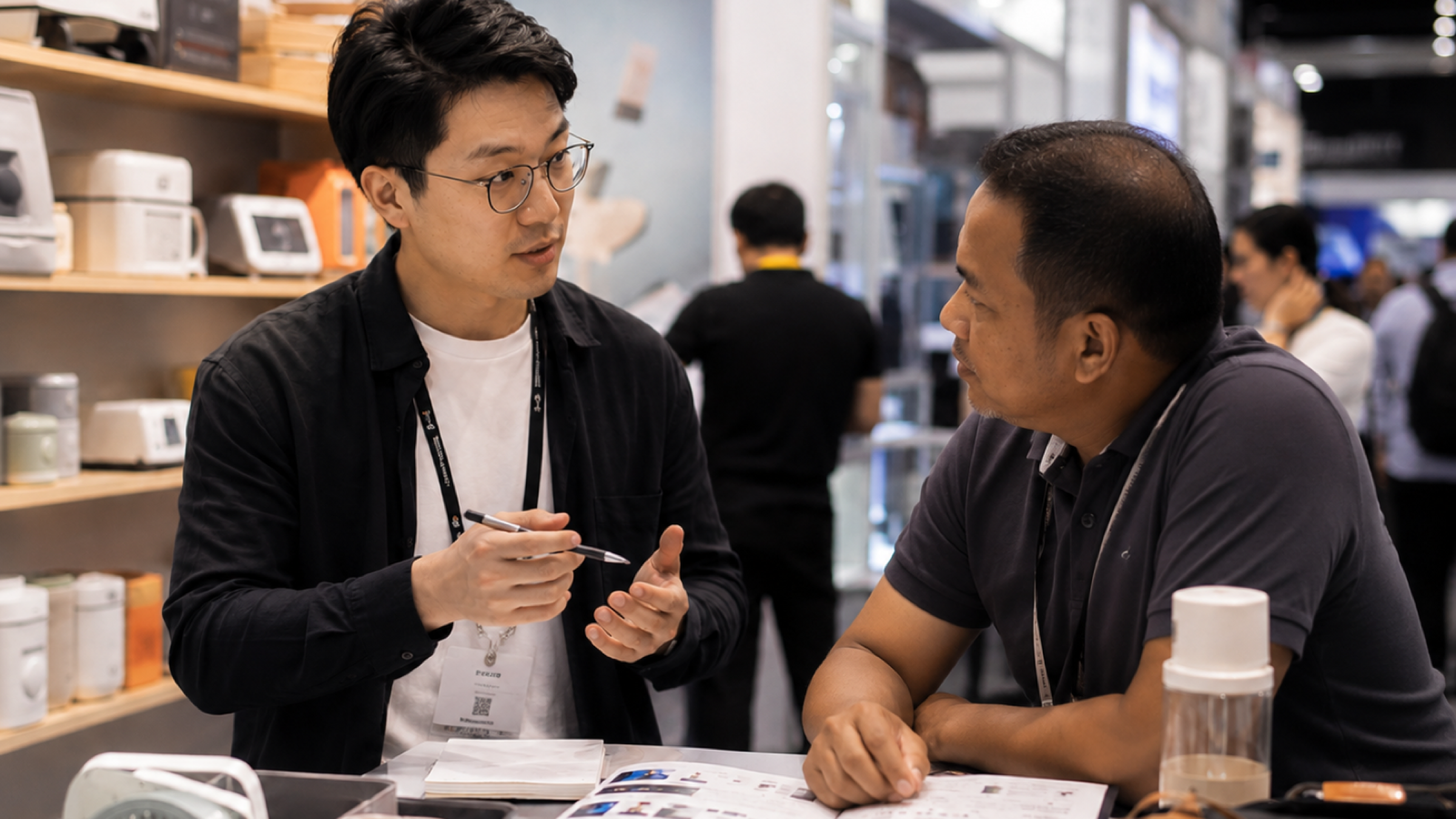 Sourcing conversation with a buyer reviewing product details