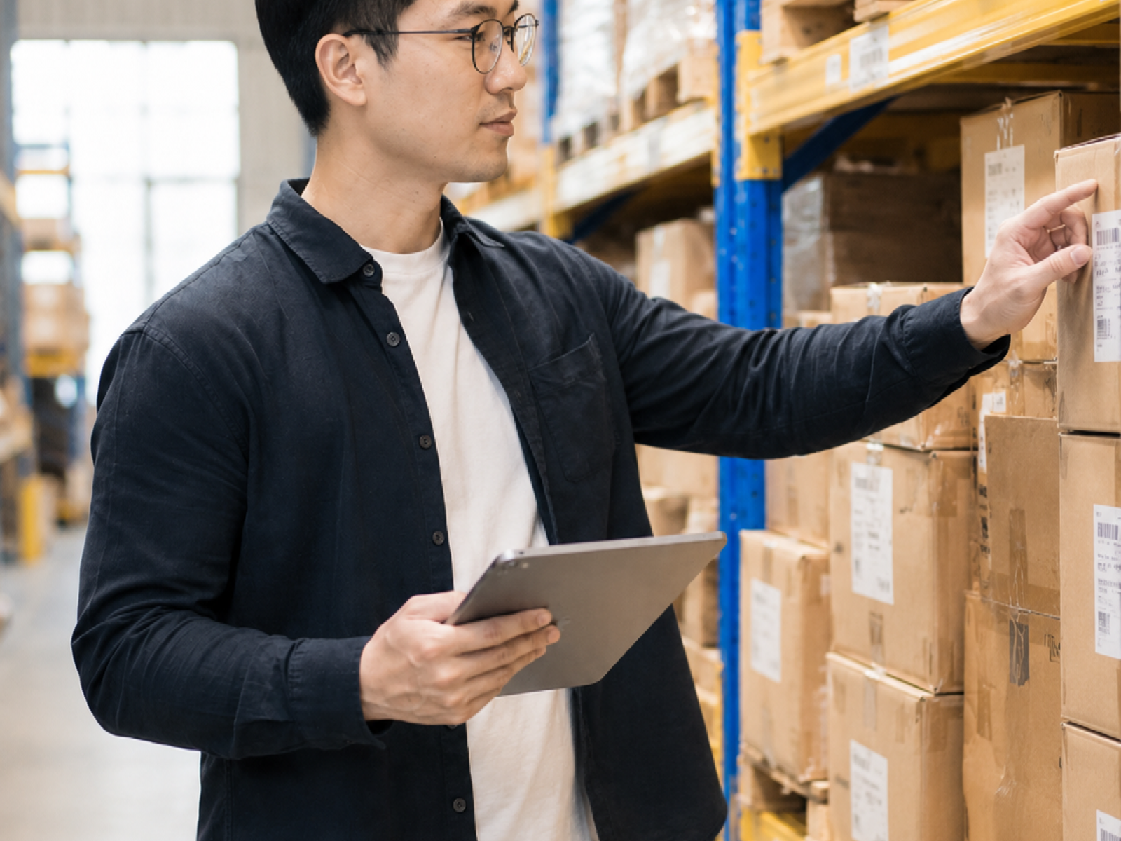 Alex checking goods and product details during sourcing work
